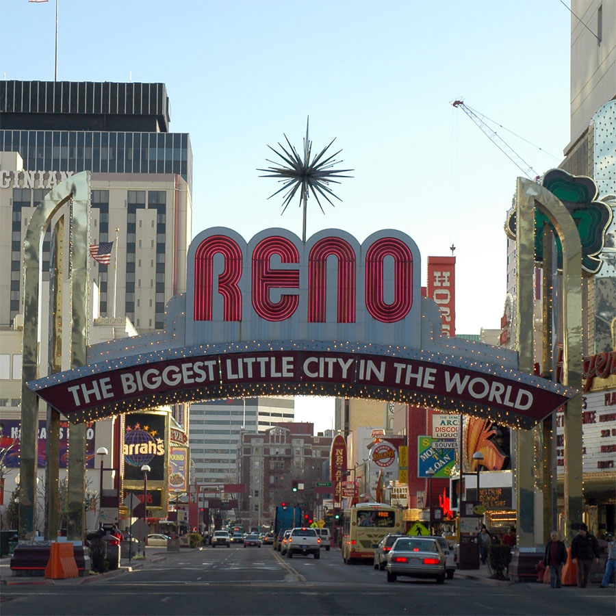 Reno Arch on Virginia Street in downtown Reno, Nevada, the local anchor for well and septic referral coverage